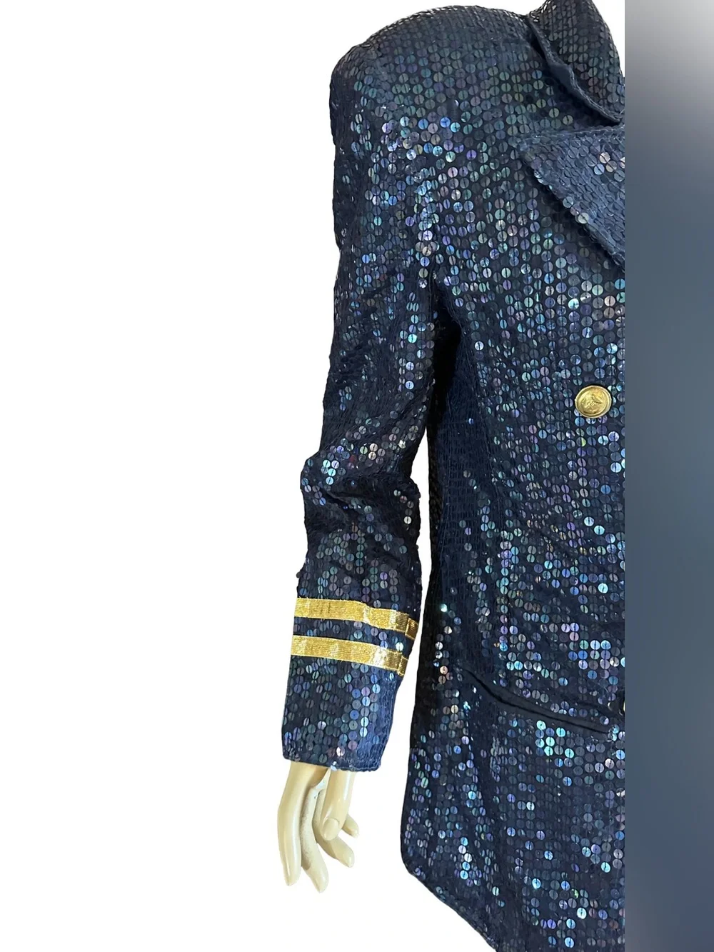 VINTAGE 1980'S LEW MAGRAM BLUE & GOLD NAUTICAL THEME SEQUIN BLAZER (L)